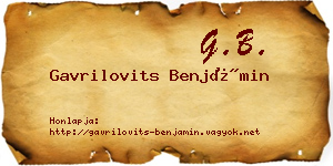 Gavrilovits Benjámin névjegykártya